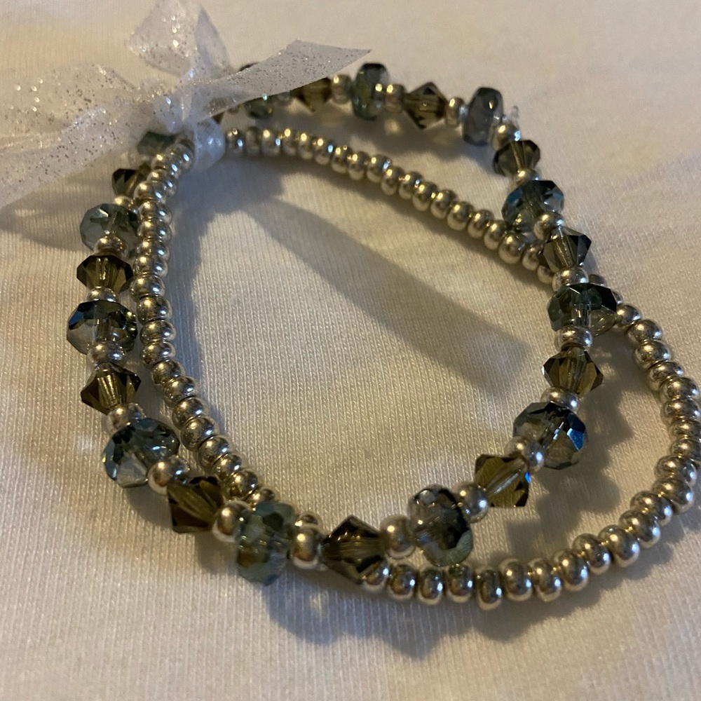 Handmade silver and multicolored stretch bracelet